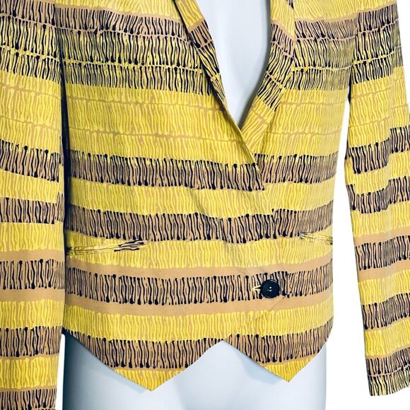 Rebecca Minkoff Silk Becky Blazer Jacket Medium Edgy Glam Mustard Yellow Stripes - Picture 6 of 10